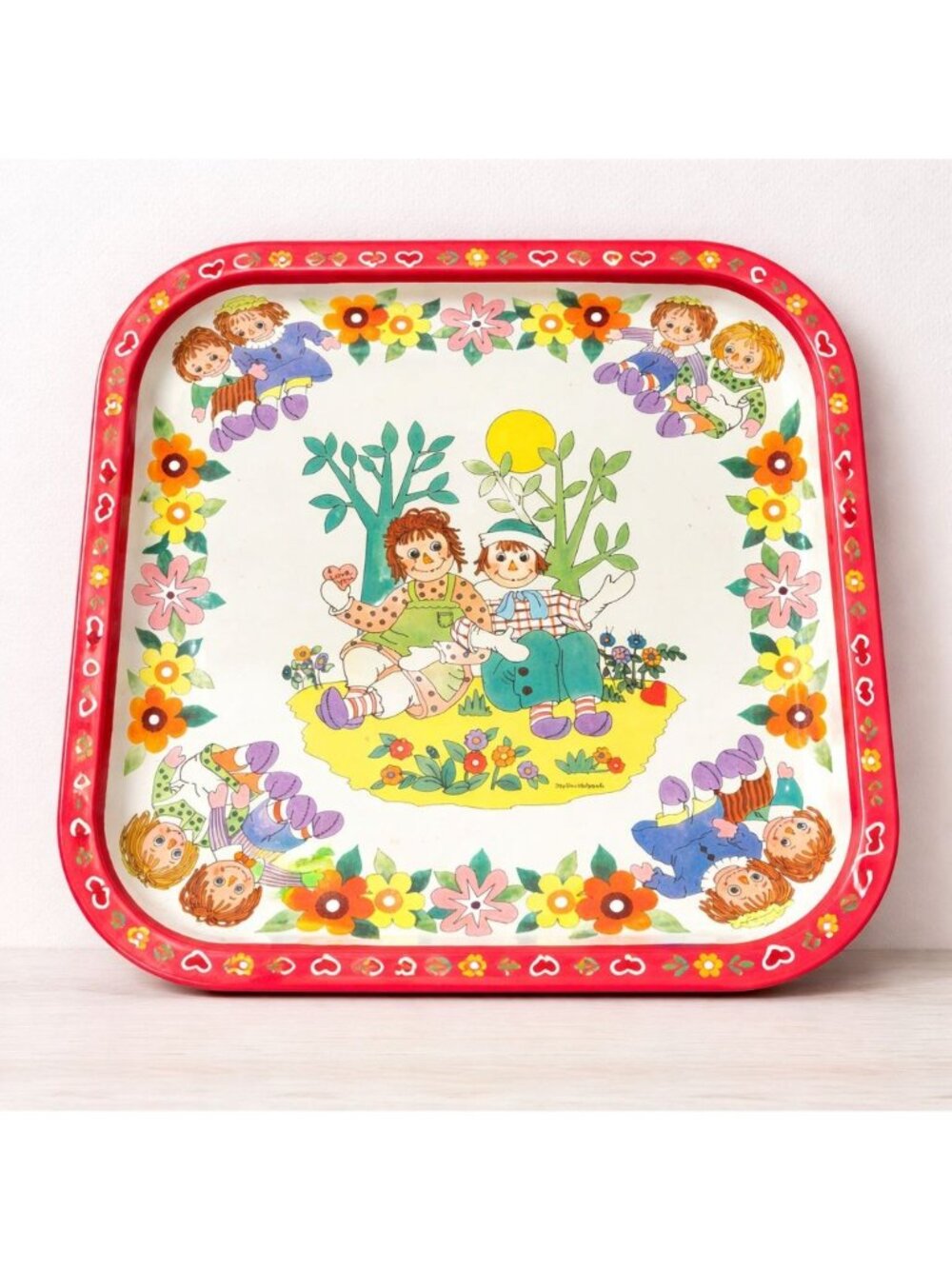 Vintage Raggedy Ann Andy Tray Daher England Joy Pritchard 1970s Metal Serving